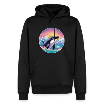 Orca Aquarell Karikatur Kawaii Haustier Tier Bunt - Männer Premium Bio Hoodie - Schwarz - Vorne - Nico (187cm)
