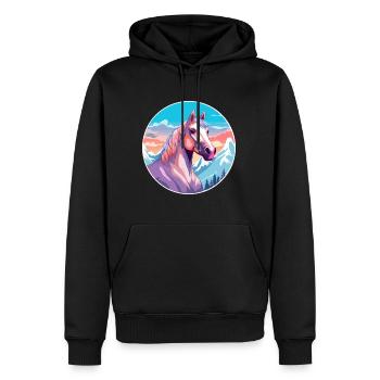 Pferd Aquarell Karikatur Kawaii Haustier Tier Farbefu - Männer Premium Bio Hoodie - Schwarz - Vorne - Nico (187cm)