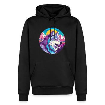 Wolf Aquarell Karikatur Kawaii Haustier Tier Bunt - Männer Premium Bio Hoodie - Schwarz - Vorne - Nico (187cm)