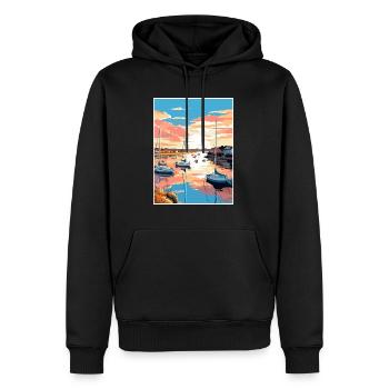Poole Harbour England Vintage Reiseposter WPA - Männer Premium Bio Hoodie - Schwarz - Vorne - Nico (187cm)