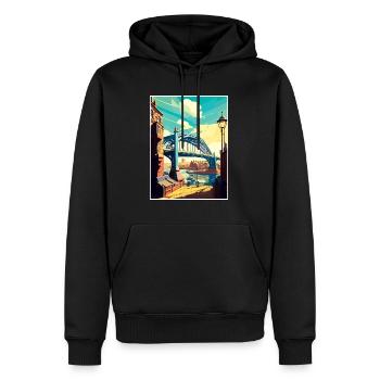 Newcastle England Vintage Reiseposter Souvenir - Männer Premium Bio Hoodie - Schwarz - Vorne - Nico (187cm)