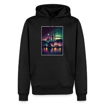 Galway Skyline Irland Vintage Reiseposter WPA - Männer Premium Bio Hoodie - Schwarz - Vorne - Nico (187cm)