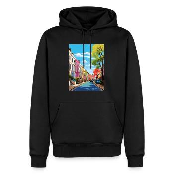 Notting Hill Londres Vintage voyage affiche Souvenir - Sweat à capuche Premium bio Homme - noir - Devant - Nico (187cm)