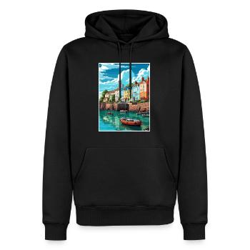 Tenby paysage marin Pays de Galles Vintage voyage affiche WPA Art - Sweat à capuche Premium bio Homme - noir - Devant - Nico (187cm)