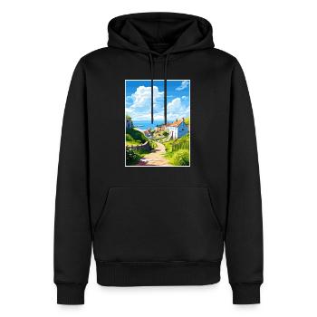 Porthoustock Cornouailles Vintage voyage affiche WPA - Sweat à capuche Premium bio Homme - noir - Devant - Nico (187cm)