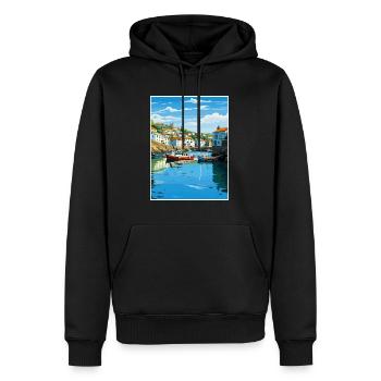Polperro Cornwall Vintage voyage affiche Souvenir - Sweat à capuche Premium bio Homme - noir - Devant - Nico (187cm)