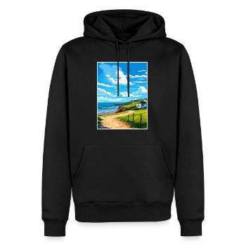 Polzeath Cornwall Vintage voyage affiche Souvenir - Sweat à capuche Premium bio Homme - noir - Devant - Nico (187cm)