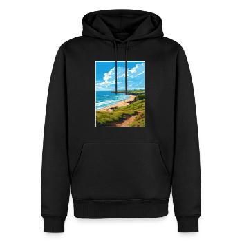 Polkerris Cornwall Vintage voyage affiche Souvenir - Sweat à capuche Premium bio Homme - noir - Devant - Nico (187cm)