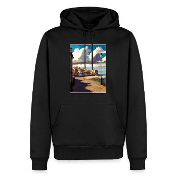 Bridlington England Vintage Reiseposter Souvenir - Männer Premium Bio Hoodie - Schwarz - Vorne - Nico (187cm)