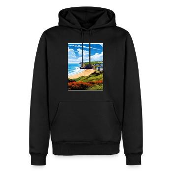 Porthtowan Cornouailles Vintage voyage affiche Souvenir - Sweat à capuche Premium bio Homme - noir - Devant - Nico (187cm)