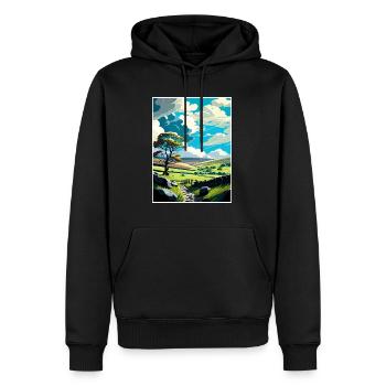 Wensleydale England Vintage Reiseposter Souvenir - Männer Premium Bio Hoodie - Schwarz - Vorne - Nico (187cm)