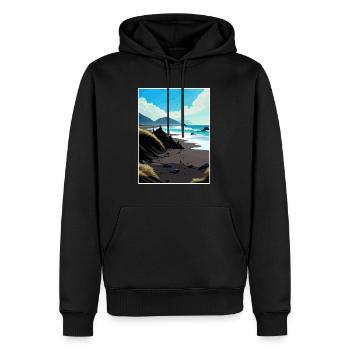 Décor de plage de sable noirSouvenir de la Californie noire - Sweat à capuche Premium bio Homme - noir - Devant - Nico (187cm)
