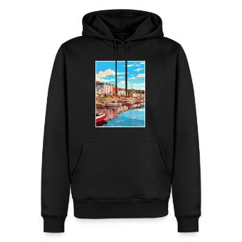 Falmouth England Vintage Reiseposter Souvenir - Männer Premium Bio Hoodie - Schwarz - Vorne - Nico (187cm)