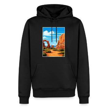 Parc national des Arches Utah Affiche de voyage Vintage - Sweat à capuche Premium bio Homme - noir - Devant - Nico (187cm)