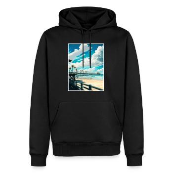 Huntington Beach Californie Vintage affiche de voyage - Sweat à capuche Premium bio Homme - noir - Devant - Nico (187cm)