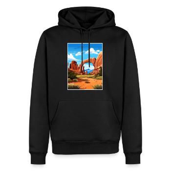 Parc national des Arches Utah Affiche de voyage Vintage - Sweat à capuche Premium bio Homme - noir - Devant - Nico (187cm)