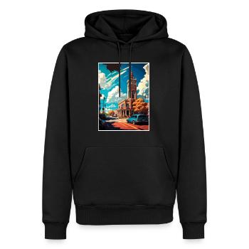 Stockton California Vintage Reiseposter Souvenir - Männer Premium Bio Hoodie - Schwarz - Vorne - Nico (187cm)