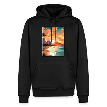 Waikiki Beach Hawaii Vintage Reiseposter WPA Kunst - Männer Premium Bio Hoodie - Schwarz - Vorne - Nico (187cm)