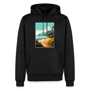 Ke E Beach Hawaï Vintage voyage affiche Souvenir - Sweat à capuche Premium bio Homme - noir - Devant - Nico (187cm)