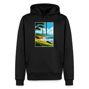 Kaena Point Hawaï Vintage voyage affiche Souvenir - Sweat à capuche Premium bio Homme - noir - Devant - Nico (187cm)