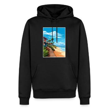 Montezuma Beach Costa Rica Vintage Reiseposter - Männer Premium Bio Hoodie - Schwarz - Vorne - Nico (187cm)