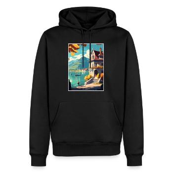 Annecy Dekoration Vintage Reiseposter Souvenir - Männer Premium Bio Hoodie - Schwarz - Vorne - Nico (187cm)