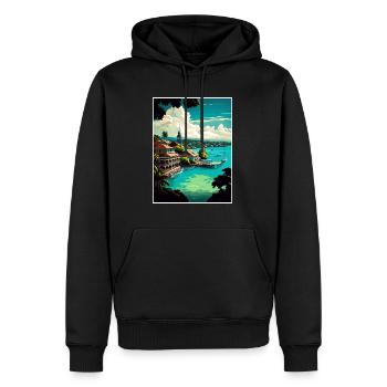 Ocho Rios Caribbean Vintage Travel Poster Souvenir - Men’s Premium Organic Hoodie - black - Front - Nico (187cm)