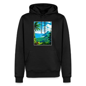 Sainte-Lucie Caraïbes Vintage voyage affiche WPA - Sweat à capuche Premium bio Homme - noir - Devant - Nico (187cm)