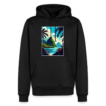 Sainte-Lucie Caraïbes Vintage voyage affiche WPA - Sweat à capuche Premium bio Homme - noir - Devant - Nico (187cm)