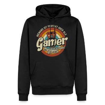 Joueur Personne n’est parfait qu’en tant que joueur - Sweat à capuche Premium bio Homme - noir - Devant - Nico (187cm)
