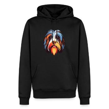 Tibetan Terrier Dog Breed Watercolor Cartoon Kawai - Men’s Premium Organic Hoodie - black - Front - Nico (187cm)