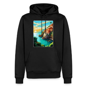 Cinque Terre Italie Affiche de voyage vintage souvenir - Sweat à capuche Premium bio Homme - noir - Devant - Nico (187cm)