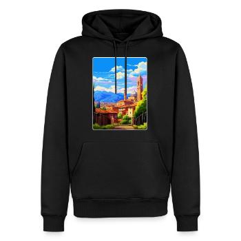 Bergame Italie Affiche de voyage vintage WPA Souvenir - Sweat à capuche Premium bio Homme - noir - Devant - Nico (187cm)