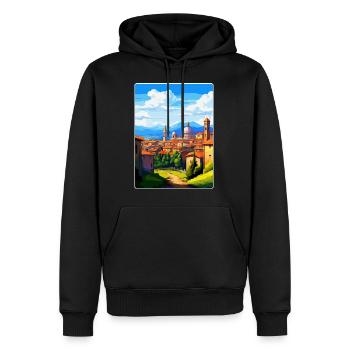 Bergame Italie Affiche de voyage vintage WPA Souvenir - Sweat à capuche Premium bio Homme - noir - Devant - Nico (187cm)