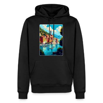Portofino Italie Affiche de voyage vintage Souvenir WPA - Sweat à capuche Premium bio Homme - noir - Devant - Nico (187cm)