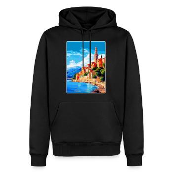 Menton France Affiche de voyage vintage WPA Souvenir - Sweat à capuche Premium bio Homme - noir - Devant - Nico (187cm)