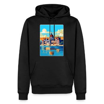 Budapest Ungarn Vintage Reiseplakat Souvenir - Männer Premium Bio Hoodie - Schwarz - Vorne - Nico (187cm)