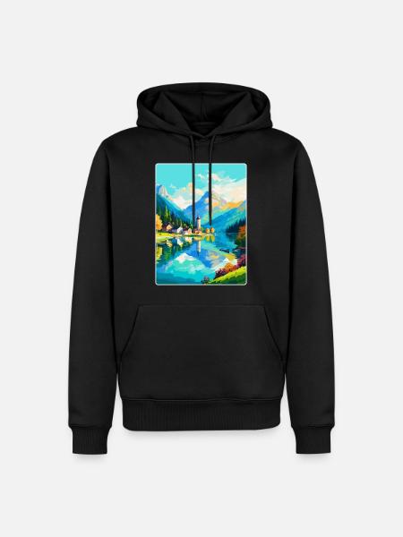 Wolfgangsee Autriche Affiche de voyage vintage souvenir - Sweat à capuche Premium bio Homme - noir