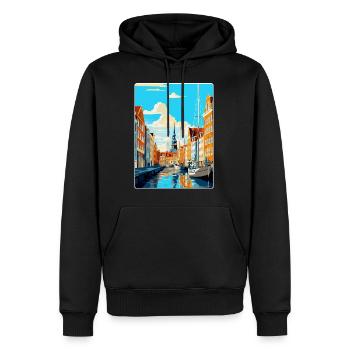 Copenhague, Danemark, Affiche de voyage vintage souvenir - Sweat à capuche Premium bio Homme - noir - Devant - Nico (187cm)