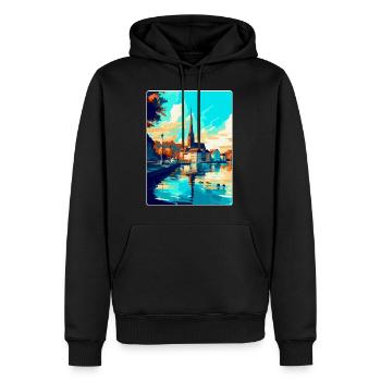 Souvenir de l’affiche de voyage vintage de Constance Allemagne - Sweat à capuche Premium bio Homme - noir - Devant - Nico (187cm)