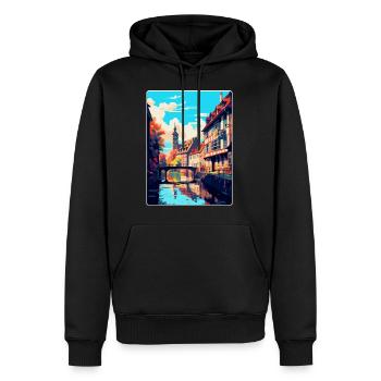 Straßburg Frankreich Vintage Reiseplakat Souvenir - Männer Premium Bio Hoodie - Schwarz - Vorne - Nico (187cm)