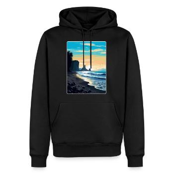 Schwarzer Sandstrand Island Vintage Reiseposter WPA - Männer Premium Bio Hoodie - Schwarz - Vorne - Nico (187cm)