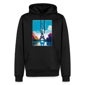 Tour Eiffel Paris France Affiche de voyage vintage - Sweat à capuche Premium bio Homme - noir - Devant - Nico (187cm)