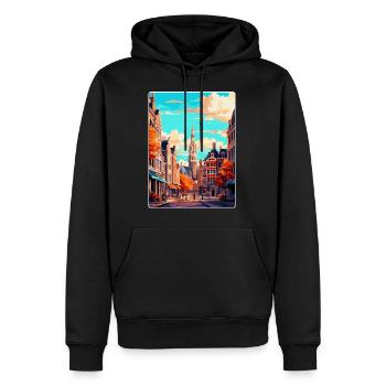 Brussels Belgium Vintage Travel Poster Souvenir - Men’s Premium Organic Hoodie - black - Front - Nico (187cm)