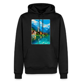 Hallstatt Österreich Vintage Reiseplakat Souvenir - Männer Premium Bio Hoodie - Schwarz - Vorne - Nico (187cm)