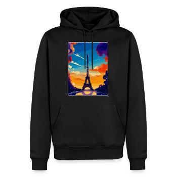 Tour Eiffel Paris France Affiche de voyage vintage - Sweat à capuche Premium bio Homme - noir - Devant - Nico (187cm)
