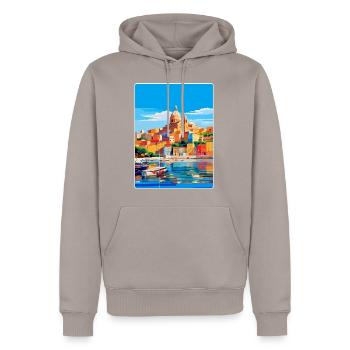 Cagliari Italie Affiche de voyage vintage Souvenir WPA - Sweat à capuche Premium bio Homme - taupe - Devant - Nico (187cm)