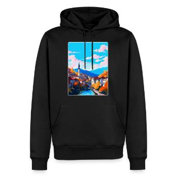 Sarajevo Bosnie-Herzégovine Affiche de voyage vintage - Sweat à capuche Premium bio Homme - noir - Devant - Nico (187cm)