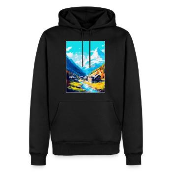 Saas Fee Schweiz Vintage Reiseplakat WPA Kunst - Männer Premium Bio Hoodie - Schwarz - Vorne - Nico (187cm)