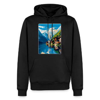 Hallstatt Österreich Vintage Reiseplakat Souvenir - Männer Premium Bio Hoodie - Schwarz - Vorne - Nico (187cm)